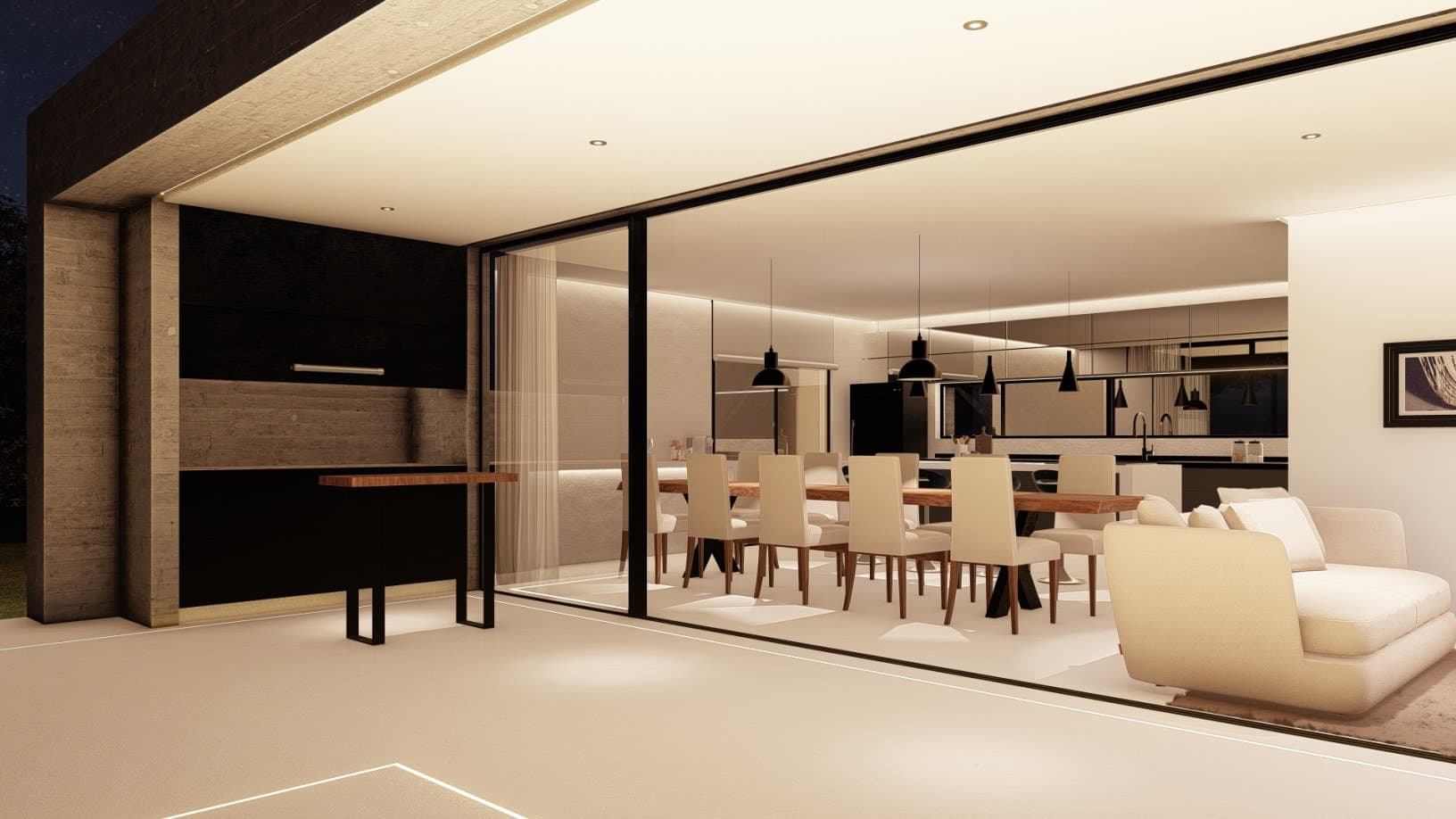 Casa en Los Molinos, galería abierta al comedor de noche